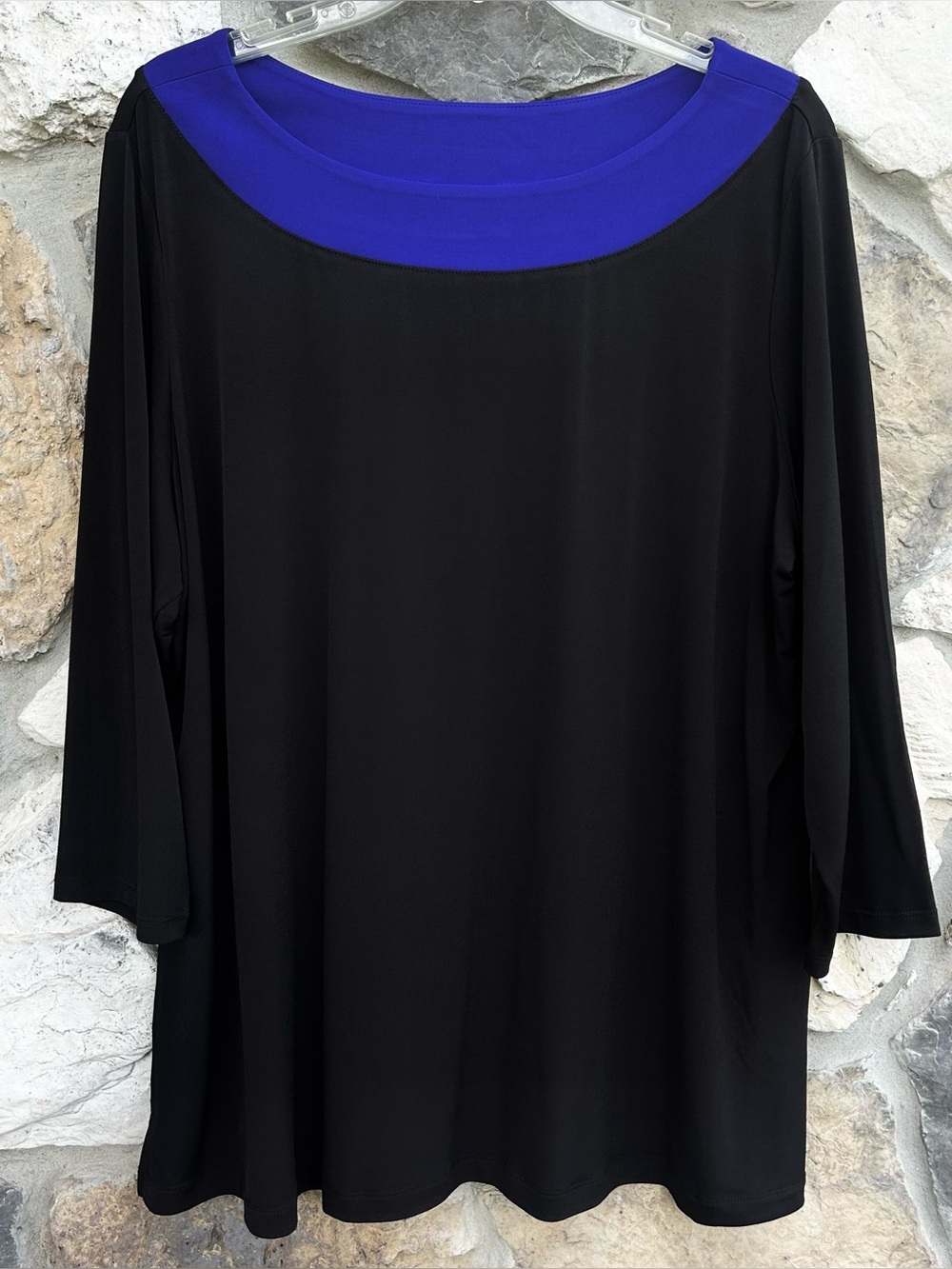 Susan Graver Liquid Knit Blouse Top Size 1X Purple Black Casual Elevated Basic